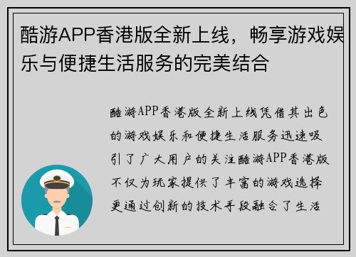 酷游APP香港版全新上线，畅享游戏娱乐与便捷生活服务的完美结合